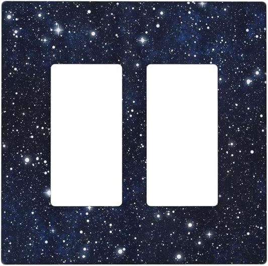 Decorative Outlet Covers Blue Galaxy Universe Space Stars 2 Gang Wall Plate Double Rocker Two Switch Wall Cover Plate Light Switch Cover Plate Faceplate for Country Bedroom Home Decor