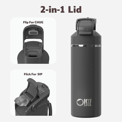 OISIZ Insulated Water Bottle 20 oz with 2 in 1 Spout and Straw Lid,One Click Safety Lock,100% Leakproof,Keep Cold 24H,Vacuum Stainless Steel Water Bottle for School,Travel and Sports,Dishwasher Safe