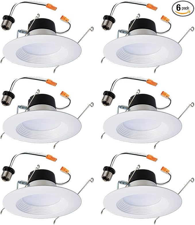 HALO 6 inch Recessed LED Can Light – Retrofit Ceiling & Shower Downlight – 3000K - Baffle White Trim (6 Pack)