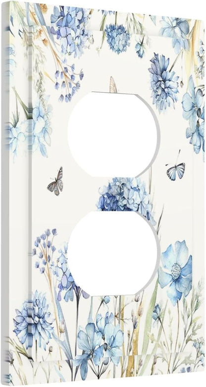 Outlet Covers Blue Floral Hydrangea Plants 1 Gang Duplex Electrical Receptacle Faceplate Light Switch Cover Wall Plate Decorative Switch Plates for Bedroom Home Decor