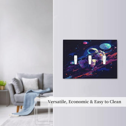 Decorative Light Switch Cover Plate Purple Space Astronaut Planet 3 Gang Wall Plate Oversized Triple Toggle Switch Cover Plate Jumbo Electrical Face Plate for Bedroom Home Decor