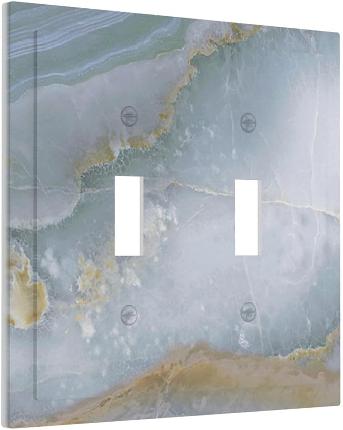 Decorative Switch Plates Colored Art Marble Golden Line 2 Gang Double Toggle Outlet Light Switch Cover Wall Plate Electrical Faceplate For Bathroom Kitchen Decor