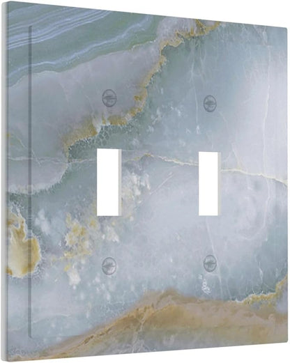 Decorative Switch Plates Colored Art Marble Golden Line 2 Gang Double Toggle Outlet Light Switch Cover Wall Plate Electrical Faceplate For Bathroom Kitchen Decor
