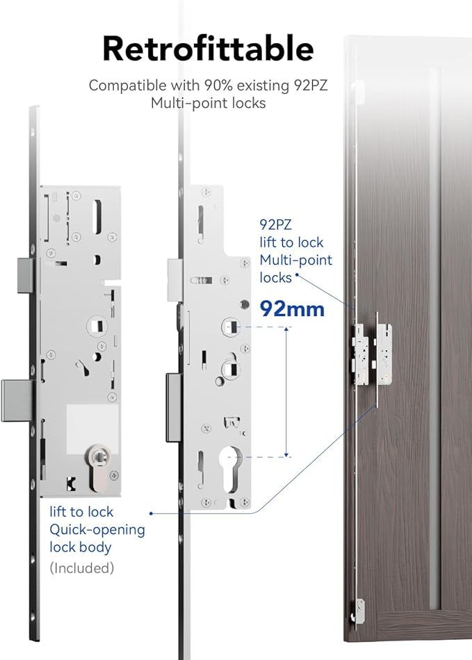 Electronic Smart Door Lock Fingerprint Door Lock with Keypad，Smart Lock for Front Door Children Proof IC Card, App Control & Mechanical Key 40–90mm Multipoint Locks(OS Frosted Silver)