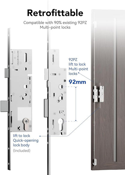 Electronic Smart Door Lock Fingerprint Door Lock with Keypad，Smart Lock for Front Door Children Proof IC Card, App Control & Mechanical Key 40–90mm Multipoint Locks(OS Frosted Silver)