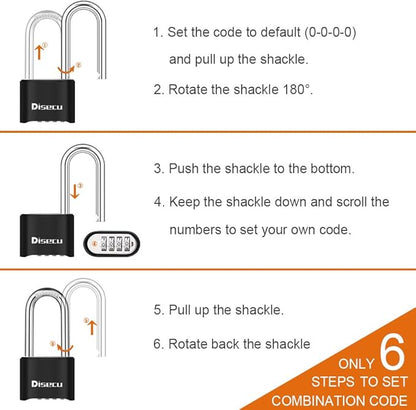 1 Pack disecu Heavy Duty 4 Digit Combination Lock, 2.5 Inch Long Shackle Outdoor Waterproof Padlock for School Gym Locker, Storage Unit, Fence, Gate, Toolbox (Black)