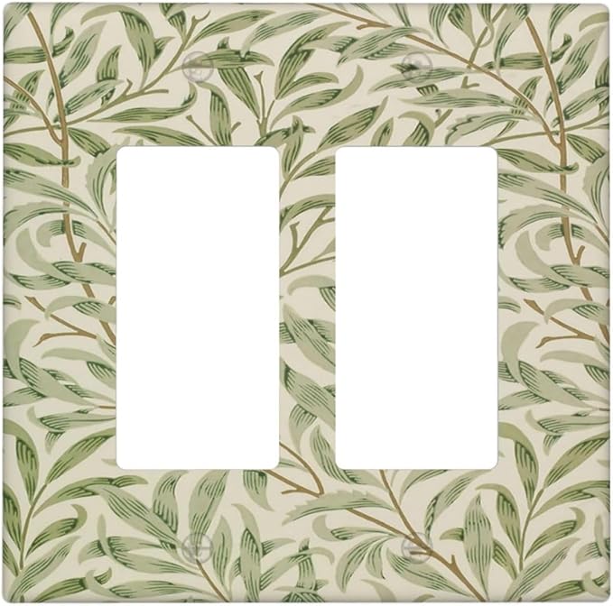 Decorative Outlet Covers Morris Green Willow Leaf Olive Leaves 2 Gang Wall Plate Double Rocker Two Switch Wall Cover Plate Light Switch Cover Plate Faceplate for Country Bedroom Decor