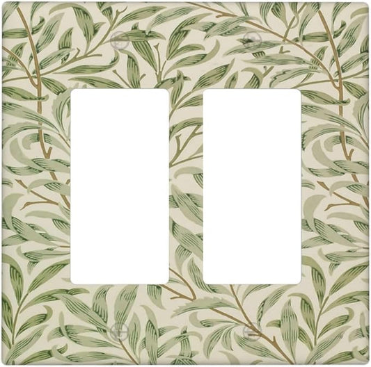 Decorative Outlet Covers Morris Green Willow Leaf Olive Leaves 2 Gang Wall Plate Double Rocker Two Switch Wall Cover Plate Light Switch Cover Plate Faceplate for Country Bedroom Decor