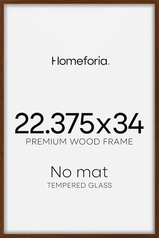 Homeforia 22.375x34 Puzzle Frame Brown, High End Dark Oak 22.375 x 34 Picture Frame Wood without Mat, 34x22.375 Wooden Walnut Thin Frames for Wall, 22.375by34 Frame, Tempered Glass, Wall Kit, Set of 1