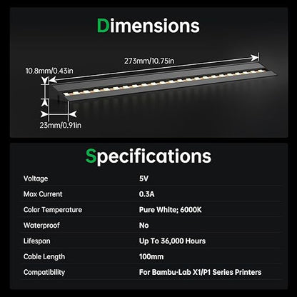 BIQU Panda Lux Compatible with Bambu-Lab P1P/P1S/X1C/X1E LED Light Strip Magnetic Installation 5V 0.3A LED Light Bar