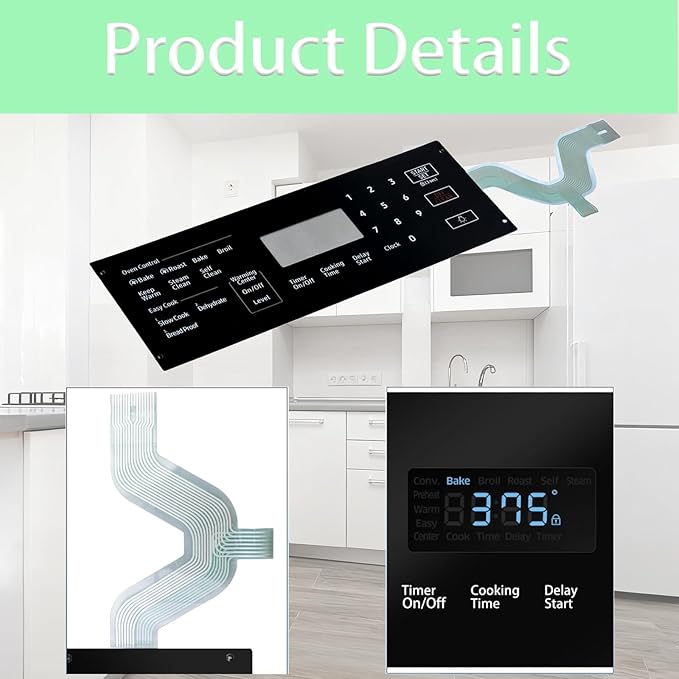 DG34-00043A Range Touch Control Panel, Replacement Touchpad Overlay for Stoves, Compatible with Models PD00051348, AP6244845, PS12086110, EAP12086110, NE59M4320SB/AA-00