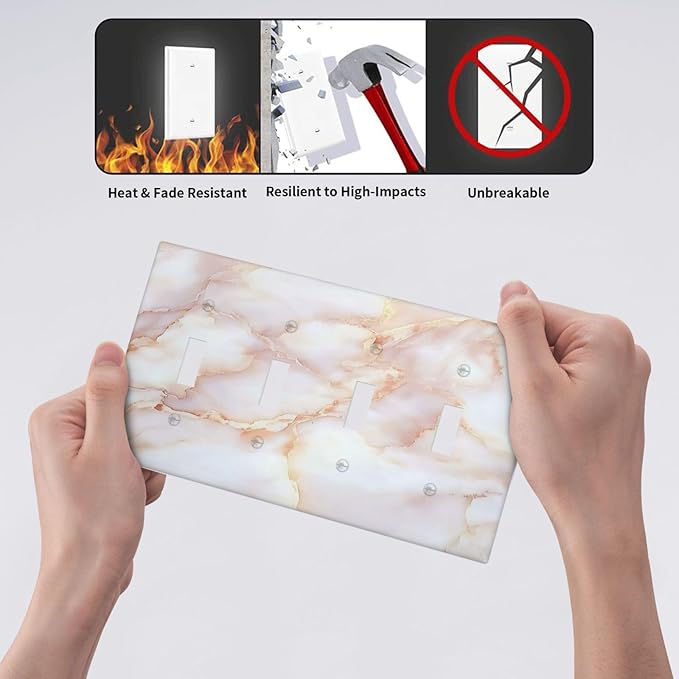 Light Switch Covers Pink Jade Marble Granite Quad Toggle Electrical Faceplate 4 Gang Wall Plate Decorative Switch Plates For Bathroom Kitchen Decor