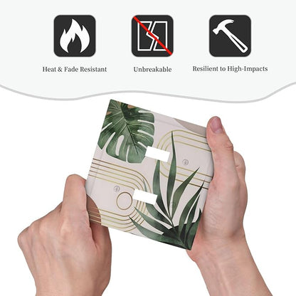Decorative Light Switch Plate Covers Boho Mid Century Arch Green Leaves 2 Gang Light Switch Cover Plate Double Toggle Wall Plate Outlet Covers for Bedroom Home Decor（2 Pack）