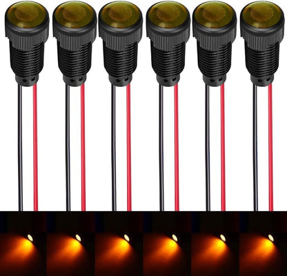 6pcs Yellow Indicator Pilot Light AC/DC 12-24V Mounting Hole Size 10mm(Flame Retardant Plastic Shell)