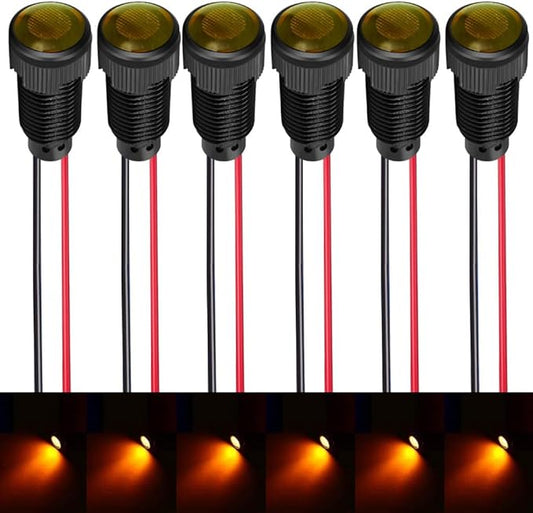 6pcs Yellow Indicator Pilot Light AC/DC 12-24V Mounting Hole Size 10mm(Flame Retardant Plastic Shell)