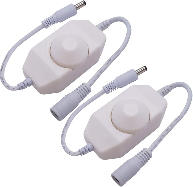 weideer 2Pcs DC12V-24V LED Strip Lights Dimmer Switch PWM Rotary Dimmer Controller Inline Dimmer Switch for LED String Lights Christmas Lights White K-018-W