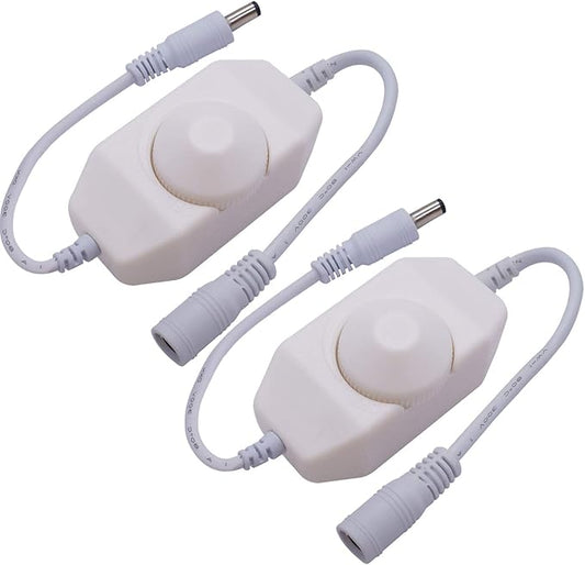 weideer 2Pcs DC12V-24V LED Strip Lights Dimmer Switch PWM Rotary Dimmer Controller Inline Dimmer Switch for LED String Lights Christmas Lights White K-018-W