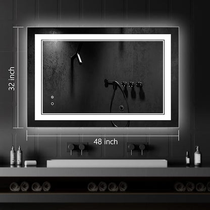 LED Bathroom Mirror,48"X32" Lighted Mirror for Bathroom Wall,Lighted Bathroom Vanity Mirror,LED Mirror Anti-Fog Dimmable Adjustable Lighted Bathroom Mirror