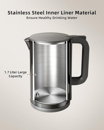 Electric Kettle with Temperature Control, 1.7L Cordless Kettle with 5 Presets, 2H Keep Warm, 304 Stainless Steel, BPA-Free, for Tea, Coffee & Baby Formula, Black