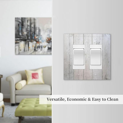 Rustic White Grey Wood Grain Decorative Outlet Covers 2 Gang Double GFCI Rocker Light Switch Cover Plate Electrical Wall Panels for Bedroom Bathroom Decor