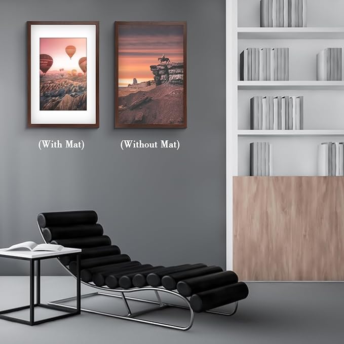 Golden State Art, 16X24 Picture Frame with Mat for 12X18 - High Definition Glass Wall Mounting Horizontal Vertical Display (Brown, 1 Pack)