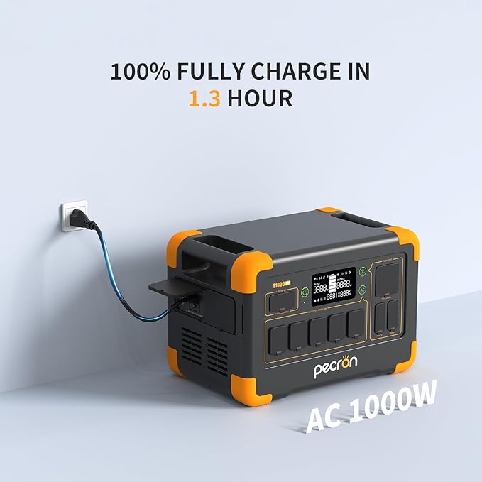 pecron Portable Power Station E1000LFP, 1024Wh/1800W LiFePO4 Battery Backup, Solar Generator Expandable to 4096Wh, Fast Charging Power Station for Emergencies, Camping, RV, Home Use