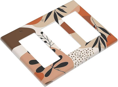 Light Switch Covers Boho Botanical Orange Green Beige Minimalist 3 Gang Rocker Electrical GFCI Decorative Triple Outlet Wall Plate Cover Switchplate for Bedroom living Room Decor