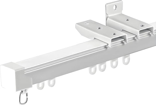 Retractable Curtain Track System, 15.1-16.7ft/181.1-200.8in Ceiling & Wall Mounting Aluminum Heavy Duty Track for Curtains with Silent Rollers, Adjustable Rod Rail for Room Divider/Shower/Living Room