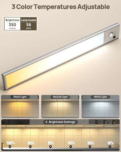 Under Cabinet Lights Wireless,Motion Sensor Light Indoor with Remote Control,2500mAh LED Rechargeable Battery Operated Closet Light,3 Color Temps,Under Counter Lights for Kitchen,Stairs,4 Pack