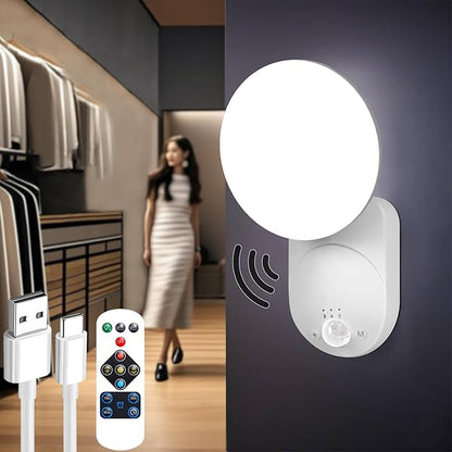 Rechargeable Motion Sensor Wall Light with Remote - Wireless Battery Operated Closet Lights Motion Sensored, Magnetic Wall Sconce for Closet Hallway Porch Garage Stairs