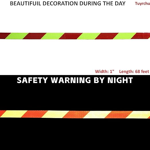 Non Fading Reflective Tape Outdoor Waterproof 1 inch Wide, High Visibility Warning Industrial Marking Tape, Safety Stickers (68 feet)