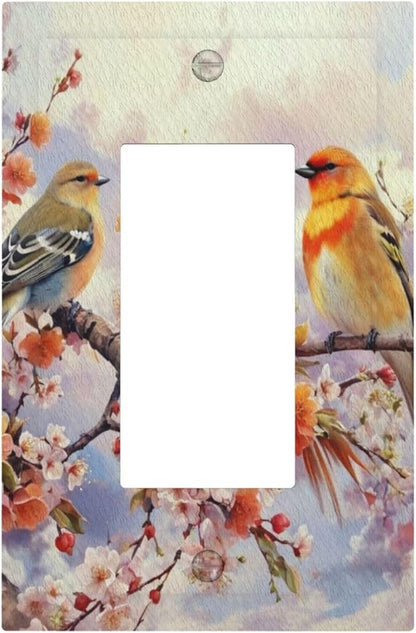 Birds Sitting on Flowers Tree Branch Single Decora Outlet Wall Plate 1 Gang Rocker Decorative Switch plate Faceplate GFCI Light Switch Covers for Farmhouse Living Decor