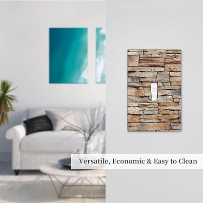 Decorative Light Switch Cover Stone Textured Brown Brick Natural Stone 1 Gang Single Toggle Device Electrical Faceplate Switchplates Decorator Outlet Wall Plate For Farmhouse Cabin Decor