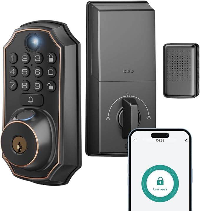 Keyless Entry Door Lock with Camera Fingerprint Door Lock Keypad Deadbolt Lock for Front Door Smart Lock App Control Voice Control