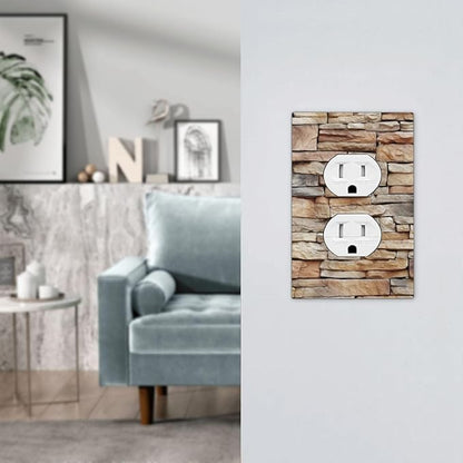 Outlet Covers Stone Textured Brown Brick Natural Stone 1 Gang Duplex Light Switch Cover Decorative Switch Plates Electrical Receptacle Faceplate Wall Plate For Farmhouse Cabin Decor