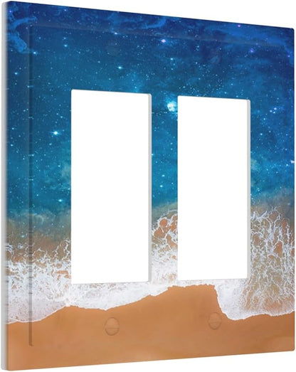 Blue Sea Ocean Beach Waves Outlet Covers Light Switch Cover Plate 2 Gang Double Rocker Wall Plates Decorative Switch Plates Plug Cover Electrical GFCI Receptacle Cover for Home 4.9 X 5 IN