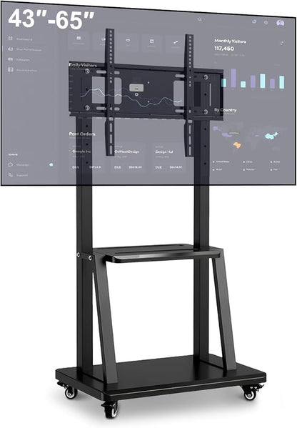 Smart Board Stand with Wheels,Height Adjustable Mobile Rolling Stand for Classroom & Office, Holds up to 300lbs, Whiteboard Portable Cart on Wheels (for 43-65 Inch Smart Board)