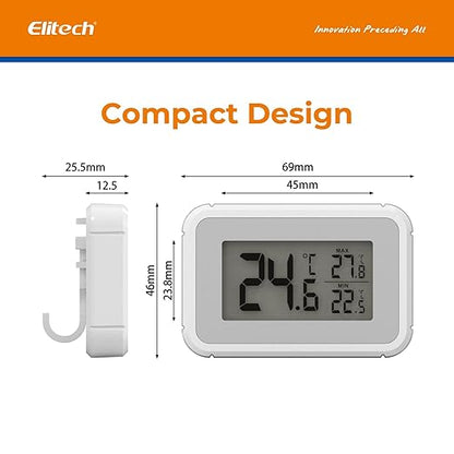 Elitech Fridge Thermometer Digital Freeze Refrigerator Thermometer Waterproof Large LCD Display Max/Min Record Function TM-2T