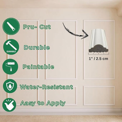 Peel and Stick Wall Molding Kit – Pre-Cut & Primed Trim Package, DIY Self-Adhesive Wainscoting Panels, Paintable Polystyrene Wall Frame, Easy Wall Upgrade (Model-2)