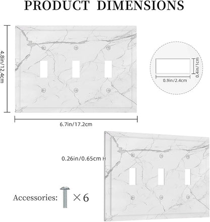 Decorative Switch Plates White Grey Abstract Modern Marble 3 Gang Wall Plate Triple Toggle Light Switch Cover Faceplate Electrical Wall Panels for Bathroom Kitchen Decor