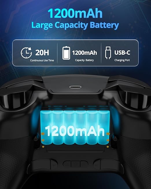 Multi-Platform Wireless Controller, PC Gaming Controller with 2.4G Adpater/Hall Joysticks/Hall Triggers/1200 mAh Battery/4 Programmable Buttons/RGB Lighting, Compatible with PC Windows 7/8.1/10/11, Switch/OLED/Lite, iOS, Android, Steam-Black