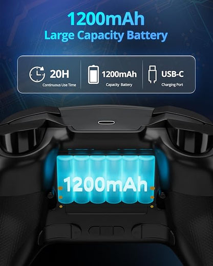 Multi-Platform Wireless Controller, PC Gaming Controller with 2.4G Adpater/Hall Joysticks/Hall Triggers/1200 mAh Battery/4 Programmable Buttons/RGB Lighting, Compatible with PC Windows 7/8.1/10/11, Switch/OLED/Lite, iOS, Android, Steam-Black