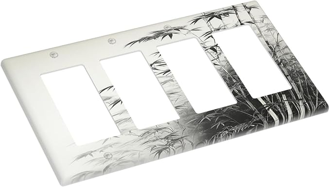 Watercolor Vintage Ink Bamboo Forest 4 Gang Wall Plates Outlet Covers Quad Rocker Light Switch Cover Plate Decorative Switch Plates GFCI Electrical Faceplate for Bathroom Bedroom Decor 4.5 X 8 IN