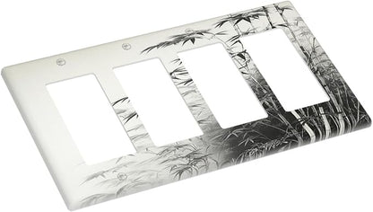 Watercolor Vintage Ink Bamboo Forest 4 Gang Wall Plates Outlet Covers Quad Rocker Light Switch Cover Plate Decorative Switch Plates GFCI Electrical Faceplate for Bathroom Bedroom Decor 4.5 X 8 IN