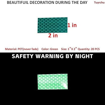 Non Fading Green Reflective Stickers 1 inch X 2 inch, Outdoor Waterproof High Visibility Warning Safety Adhesive Reflector Tape (20 Pcs)
