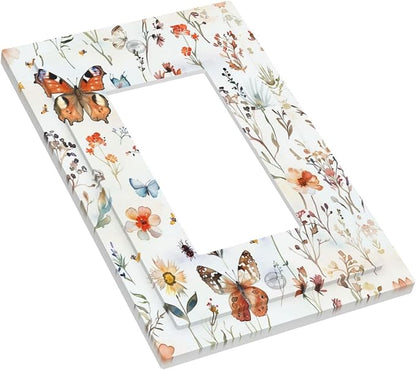 Decorative Outlet Covers Butterfly Floral Boho Multicolor Flower Leave 1 Gang Single Rocker Light Switch Cover Plate Wall Plates GFCI Faceplate for Bed Room living Room Decor