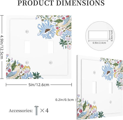 Decorative Light Switch Cover Plate Retro Morris Strawberry Rustic Plant Bird 2 Gang Wall Plate Oversized Double Toggle Two Switch Wall Cover Plate Dual Device Faceplate