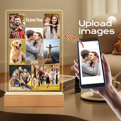 Custom Picture Frame with Photo, Customized Picture Frames with Night Light, Personalized Photo Frame, Personalized Valentines Day Gifts for Women Men Her Him Mom Dad Family