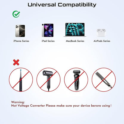 European Travel Plug Adapter,Universal Travel International Power Adapter 2 USBC Port and 2 USBA Port,Fast Charging USB C-C Woven Cable,USB C Power Plug for US to Europe Adapters for Multiple Devices