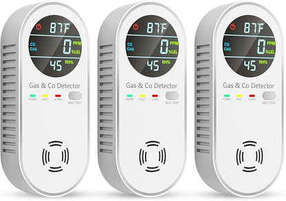 Carbon Monoxide Detectors & Natural Gas Detector, 4-in-1 Carbon Monoxide Detectors Plug in, Gas Leak Detector with Dual Alarms, Temperature & Humidity Sensor for Home, RV Essentials, White, 3 Packs